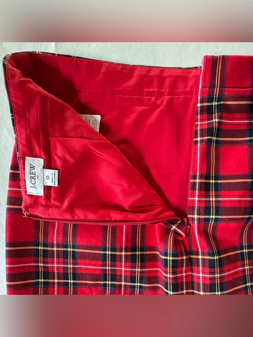 J Crew Cotton Sateen Red Tartan Plaid Lined Holiday Pencil Skirt AD141 (0)